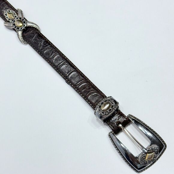 Brighton Silver Buckle Dark Brown Leather Western Belt Women's M (30) - Picture 6 of 16